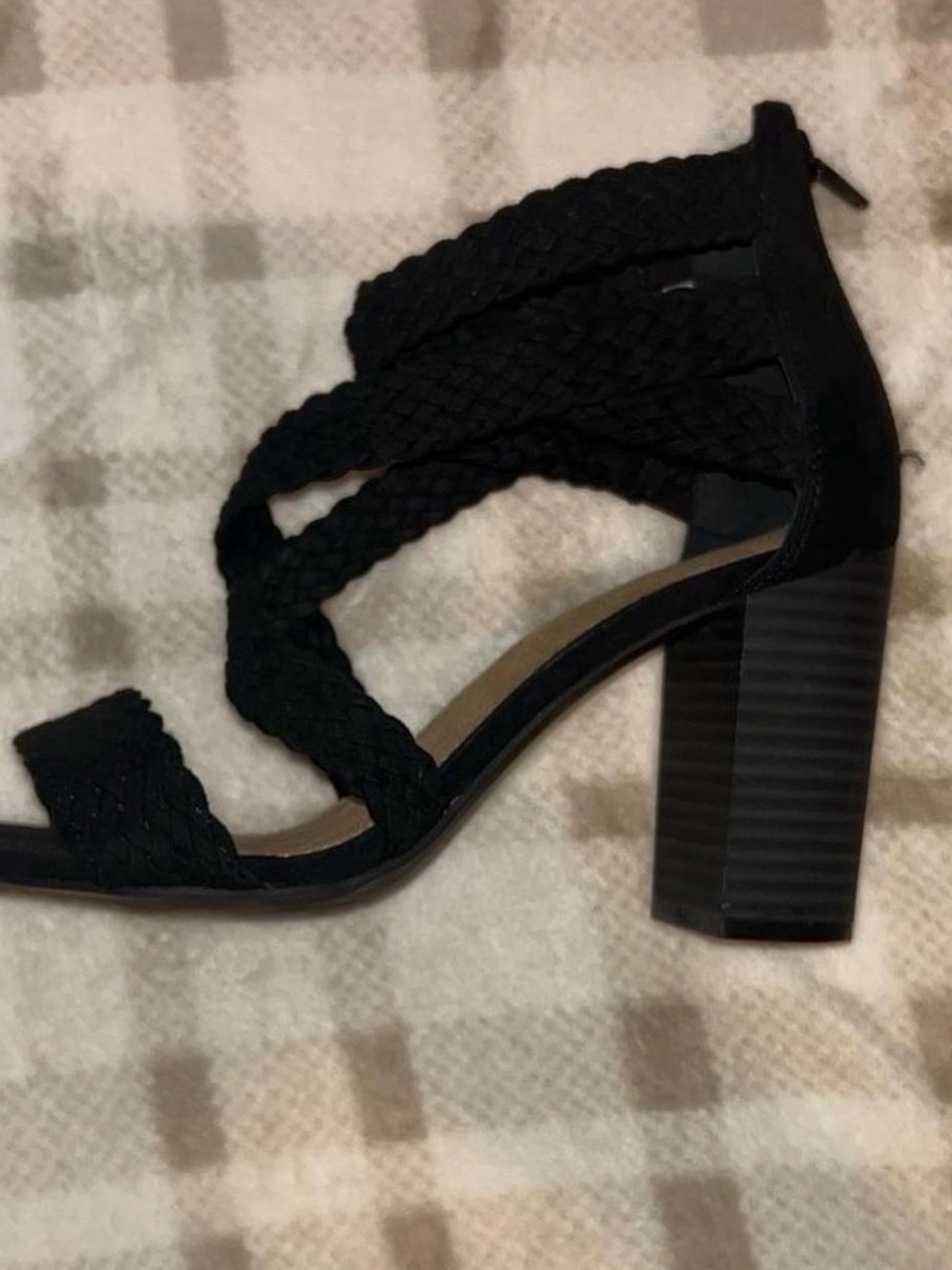Braided Strappy Block Heel Sandal - Black